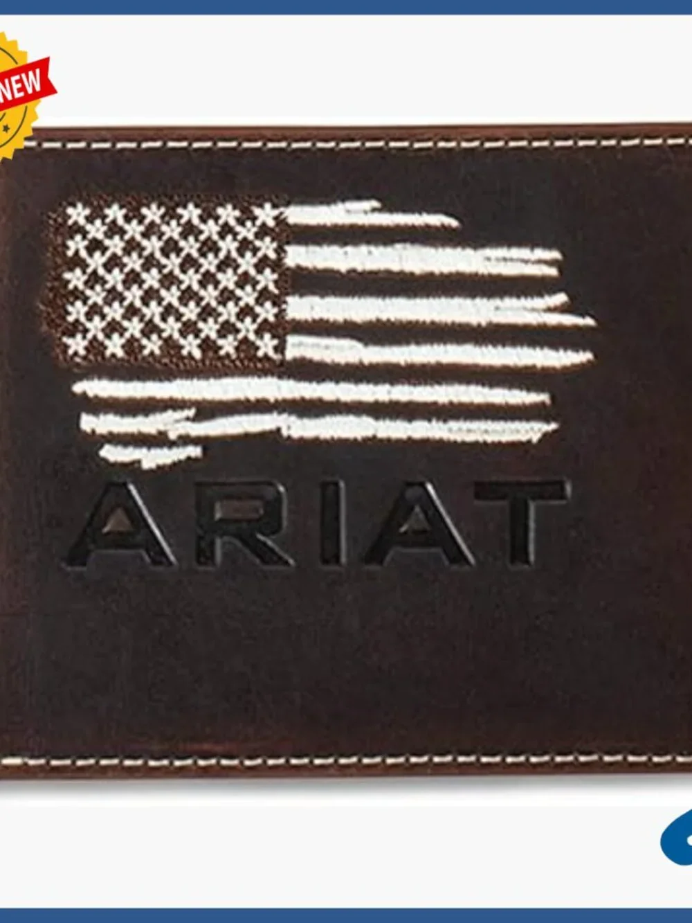 Genuine Leather Bifold Wallet with American Flag Embroidery, Credit Card Slots
